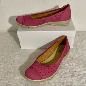 Hotter Comfort Concept Livvy Pink Leather Flats Size 8.5 Perforated Detail